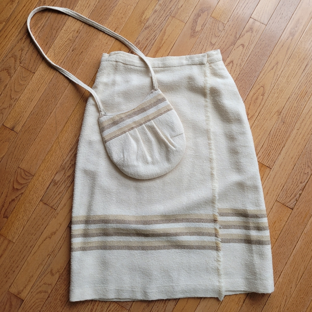 Vintage Boiled Wool Wrap Around Skirt Matching Purse Custom Made
